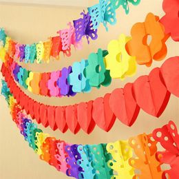 Colourful paper garland valentine's day Kids birthday party Banner Flag Wedding hang Pennants Wedding Banner Decor Supplies fl329S