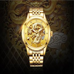 Mohdne H666 Brand Automatic Movement Hollow out Men watch Big gold plate with dragon waterproof224Q