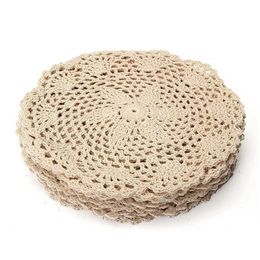 12Pcs Vintage Cotton Mat Round Hand Crocheted Lace Doilies Flower Coasters Lot Household Table Decorative Crafts Accessories T20052277