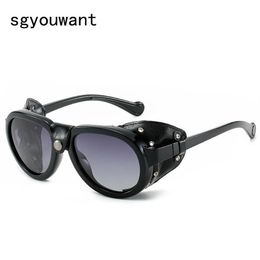 Sunglasses Sgyouwant Men Fashion Vintage SteamPunk Polarised Sun Glasses Leather Side Shield Punk Eyewear2158