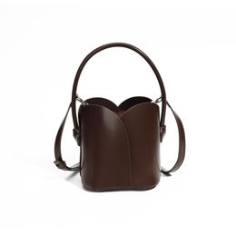 2023 Autumn/Winter Petal bag New Cowhide Genuine Leather Crossbody Women's Bag Small and High end Small Handheld Drawstring Bucket Bag black coffee