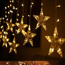 2 5M Curtain Light LED Star Christmas Garland 220V EU Outdoor Indoor lighting String Fairy Lamp Wedding Holiday Party Decoration2007