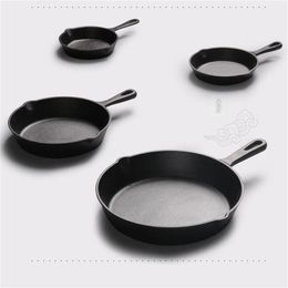 Cast Iron Non-stick 14-26cm Skillet Frying Flat Pan Gas Induction Cooker iron pot Egg Pancake Pot Kitchen Dining Tools Cookware2882