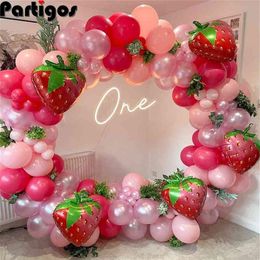 127pcs Strawberry Party Decoration Balloon Garland Kit for Girls 1st 2nd Birthday Party Supplies Strawberry Theme Decoration AA220193p