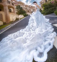 2024 Luxury Wedding Dress Strapless Beads Sash Coud Tube Tulle Elegant Bridal Gowns Custom Made Vestidos De Novia