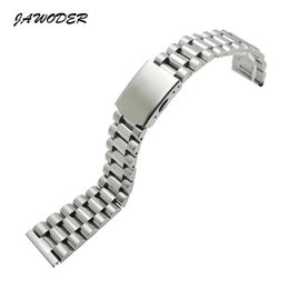 JAWODER Watchband 16 18 20 22mm Pure Solid Stainless Steel Polishing Brushed Watch Band Strap Deployment Buckle Bracelets226b