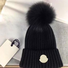 Designer Winter Knitted Beanie Woolen Hat Women Chunky Knit Thick Warm faux fur pom Beanies Hats Female Bonnet Beanie Caps 10 colo298J