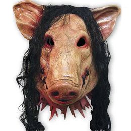 Party Masks Whole-Scary Roanoke Pig Mask Adults Full Face Animal Latex Halloween Horror Masquerade With Black Hair H-0061264E