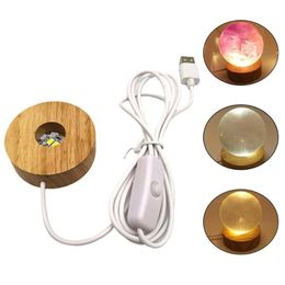 Book Lights Round Wooden 3D Night Light Base Holder LED Display Stand For Crystals Glass Ball Illumination Lighting Accessories Ha2496