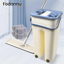 Rodanny Magic mops floor cleaning Hand Mop Hands Squeeze With Bucket Flat Drop Home Kitchen Tool 220113215Z