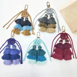 Colorful Tassels Hanging Pendant Keychains Bohemian Style Handmade Woven Keychains Women Bags Charms Ornaments Party Gifts