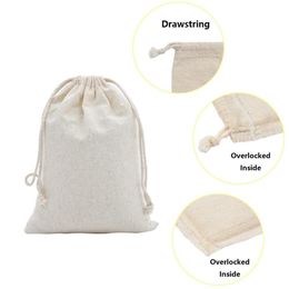 Gift Wrap 50pcs Double Drawstring Calico Cotton Muslin Bags for Wedding Party Favor Pouch Jewelry Packaging Bag Whole266q