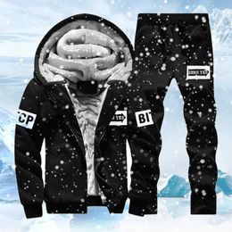 Men's Tracksuits Fleece Men Set Fashion Brand Tracksuit Lined Thick Sweatshirt Pants Sportswear Suit Male Winter Warm Hooded Outerwear Suit 231208