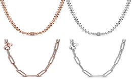 Rose Gold Long Me Link Cable Pattern Circular Clasp Beads Necklace for 925 Sterling Silver Bead Charm Diy Jewelry3791744