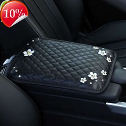 New Universal Leather Car Armrest Pad Covers Creative Cute Flower Rhinestone Crystal Auto Center Console Arm Rest Seat Box Pad