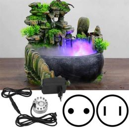 ABS Aluminium Mini Water Fountain Ornament Mist Fog Maker Atomizer With 12 Lights Landscape Decoration271C