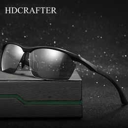 Sunglasses HDCRAFTER Brand Design Rimless Pochromic Men Polarized Aluminum Magnesium Driving Eyewear UV400 Oculos295U