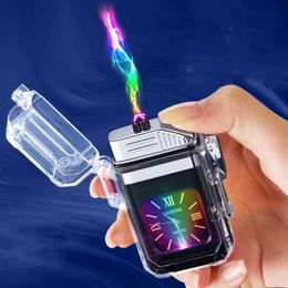 Transparent Flash Pulse Electronic Lighter Waterproof Watch Dual Arc Rechargable USB Smoking Accessories Gadgets For Men