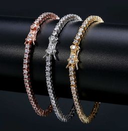 2024 Rock Tennis Chains Hip-hop Tide Men's Bracelet Zircon-microencased 3mm Bracelet Tennis bracelets For Men And Women Iced Out Jewellery