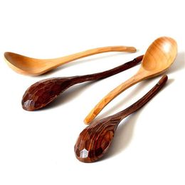 Japanese Spoon 10pcs lot Tortoise Shell Manual Curved Handl Wooden Soup Spoon Kitchen Tableware291J