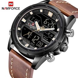 Top Brand Mens Sport Watches NAVIFORCE Men Quartz Analogue LED Clock Man Leather Military Waterproof Wrist Watch Relogio Masculino253w