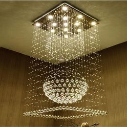 Contemporary square crystal chandeliers raindrop flush ceiling light stair pendant lights fixtures el villa crystal ball shape 230s