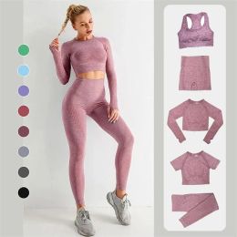 High Waist Seamless Yoga Set Women Gym Fitness Clothing Sports Wear Female Workout LeggingsTop Suit Training TightsW210802
