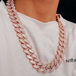 Light Jewellery 20mm Baguette Cuban Link Chain Mens Diamond 925 Silver Miami Necklace Iced Out Hip Hop Rapp