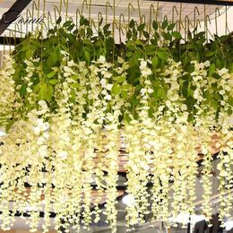 Decorative Flowers & Wreaths 12pcs Silk Wisteria White Artificial Vine Ivy Plant Fake Tree Garland Hanging Flower Wedding Decor El2239