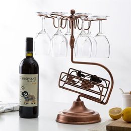 Metal Wine Rack Wine Glass Holder Countertop -stand 1 Bottle Wine Storage Holder with 6 Glass Rack Ideal Christmas Gift for Wi2479