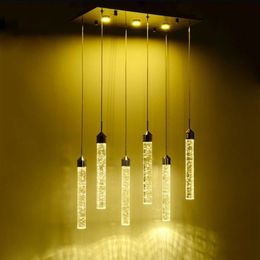 Regal Modern Bubble Crystal Column Chandeliers Led Restaurant Pendant Lamps Lighting Lamp Personality Bar Dining Living Room Lumin237D