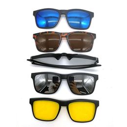 Magnetic 5Pcs Polarised Clip-on Sunglasses Plastic Frame for Night Driving239p