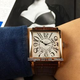 NEW Master Square Rose gold case 6000 H SC DT V Automatic Mens watch 40mm White dial brown Leather strap Gents soprt watches3385