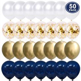 50pcs 12 Inch Metallic Gold White Pearl Balloons Baby Shower Wedding Birthday Party Navy Blue Gold Confetti Latex Balloon Decor Ki266d