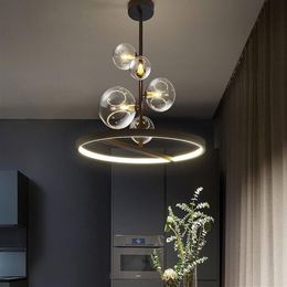 Creative Modern Nordic G9 Chandelier Clear Glass Ball Black LED Pendant Lamp For Dining Living Room Bar Coffee Shop Restaurant205S