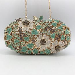 Evening Bags Female Flower Diamond Clutch Purse Women Green Crystal Evening Bags Wedding Bridal Rhinestone Handbag Party Wedding Bag Purses 231208