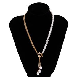 Designer Simulated Pearls Long Tassel Pendant Necklaces For Women Beaded Link Chain Necklace Trend Wedding Jewelry