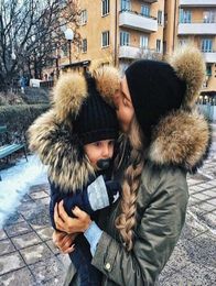 Fashion Parentchild Caps Cute Infant Baby Pom Pom Cap Winter Double Fur Ball Hat Baby Mom Warm Knitted Hat Newborn Beanies6477289