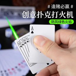 Creative playing cards Ace of spades lighter butane windproof straight metal fun toy for men