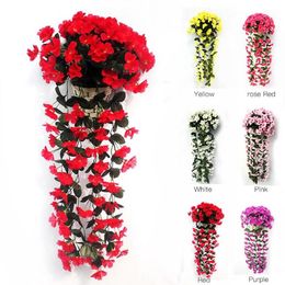 Violet Artificial Flower Simulation Wall Hanging Basket Flower Orchid Fake Silk Vine Flowers262T