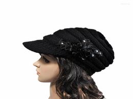 Berets Womens Cable Knit Visor Hat With Flower Accent Women Beret Baggy Beanie Cap HatBerets Chur227025625