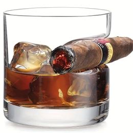 1pc, Cigar Whiskey Glasses, Vintage Whiskey Glasses With Cigar Holder, Gifts For Men