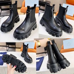 Top Monolith brushed leather booties Black 1T256 Leather lining Enameled metal triangle rubber sole Womens designer boots platform boot Ankle Boots Fashion Boot