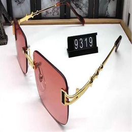 New Fashion Sunglasses For Man Woman Rimless Eyewear New Attitude Buffalo Horn Sun Glasses Matt Leopard Gradient UV400 Lenses Box 243l