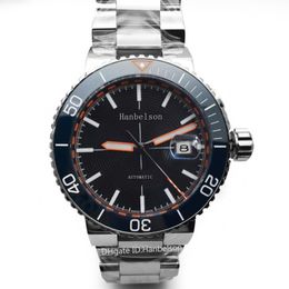 Montre De Luxe Mens Watches Grey titanium Wristwatches Automatic movement Black face Metal strap Orange scale Hanbelson206u