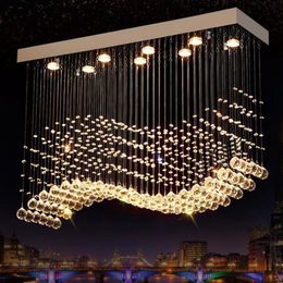 K9 Crystal Chandeliers LED Chrome Finished Light Wave Art Decor Modern Suspension Lighting el Villa Hanging Lamp256K