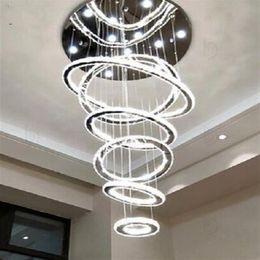 6 Rings Crystal LED Chandelier Pendant Light Fixture Crystal Light Lustre Hanging Suspension Light for Dining Room Foyer Stairs MY214M