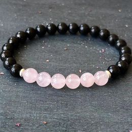 MG1960 8 MM Natural Russian Shungite With Rose Quartz Bracelet Spiritual Road Opener Blocks Crystal Gemstone Jewelry