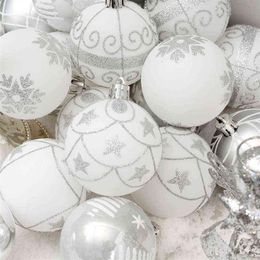 24Pcs Set Boxed Christmas Ball Christmas Tree Hanging Pendant Decoration 6cm White Gold Xmased Ornament Balls for Home Party 21102253Z