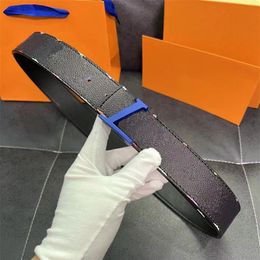 Men's Belt Designer Signature Black Genuine Leather Colorful Totem Luxury Belt Classic Blue Signature Letter Buckle Belt Widt3388